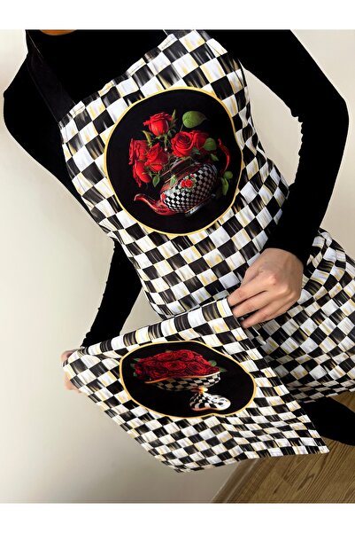 Mahur Tasarım Dama Serisi Mutfak Önlüğü & Fırın Örtüsü Set