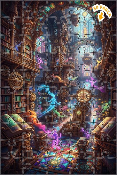 Teona Ahşap لغز خشبي بإطار مزدوج الطبقات بتصميم مكتبة سحرية على طراز ستيمبانك...