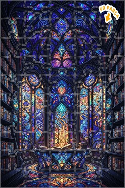 Teona Ahşap لغز خشبي مؤطر بطبقتين بتصميم فن الزجاج الملون للمكتبة السحرية 50 ...