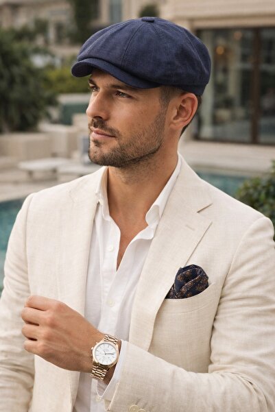 Asix Men's 100% Cotton 8-Piece Linen Peaky Blinders Style Cap for All Seasons