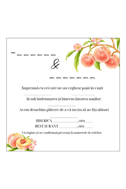 OEM Invitatie nunta cu plic, 15x15cm, Model 87