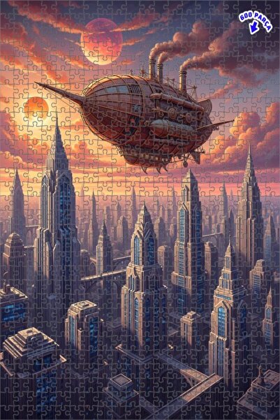 Teona Ahşap لوحة زيتية لمنظر مدينة السفن الجوية الغامضة، لغز خشبي بإطار ذو طا...