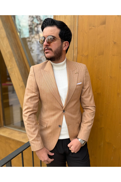 Avni Ceylan Men's Elegant Line Beige Blazer Jacket