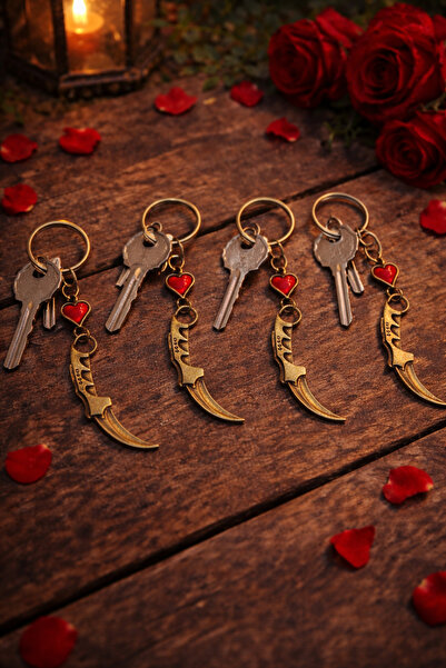 seymenbıçakçılık Set of 4 Heart Detailed Keychains |   Metal Casting |   Deco...