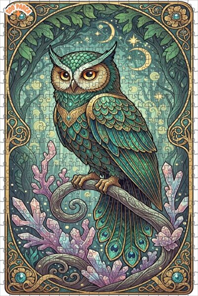 Teona Ahşap لغز خشبي مؤطر بطبقتين بمظهر لوحة زيتية لبومة الغابة الغامضة 500 ق...