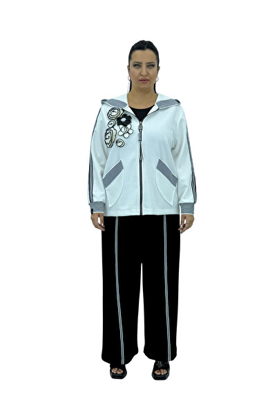 MAX LİVE Plus Size Floral Motif Top and Bottom Double Stripe Detailed Sporty ...