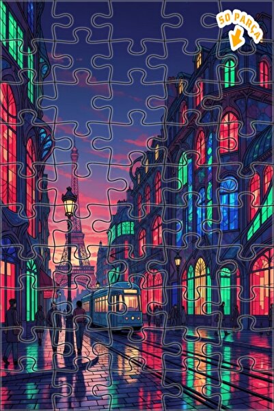 Teona Ahşap لغز خشبي بإطار مزدوج الطبقات بمظهر لوحة زيتية لأضواء باريس 50 قطع...