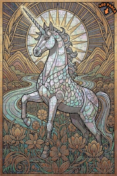 Teona Ahşap لغز خشبي بإطار مزدوج الطبقات بمظهر فني سحري على شكل وحيد القرن 40...