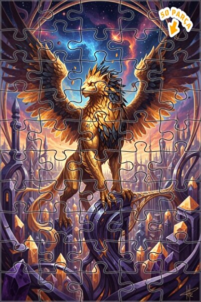 Teona Ahşap لغز خشبي مؤطر بطبقتين بتصميم مدينة خيالية مع أسد ذهبي مجنح وغريفي...