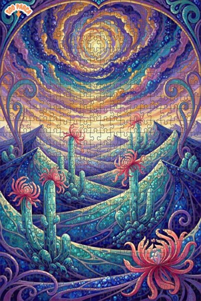 Teona Ahşap لغز خشبي بإطار مزدوج الطبقات بمظهر لوحة زيتية لزهور الصحراء السحر...