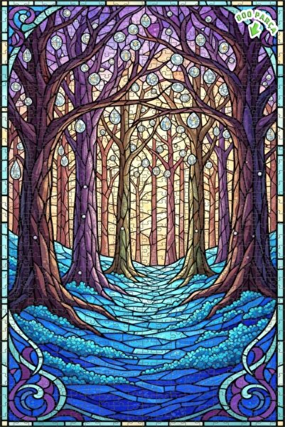 Teona Ahşap لغز خشبي مزخرف بنمط فني من الزجاج الملون على شكل طريق الغابة الغا...