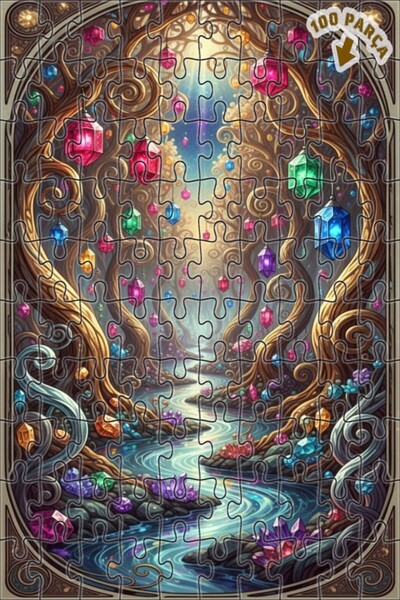 Teona Ahşap لغز خشبي مؤطر بطبقتين من الغابة الكريستالية السحرية 100 قطعة 25x25