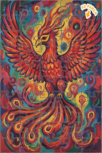 Teona Ahşap لغز فني بمظهر لوحة زيتية لطائر الفينيق الأحمر 50 قطعة 15×25