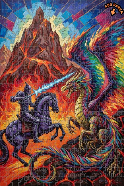 Teona Ahşap لغز فني بمظهر لوحة زيتية لفارس صائد التنين 400 قطعة 35×35