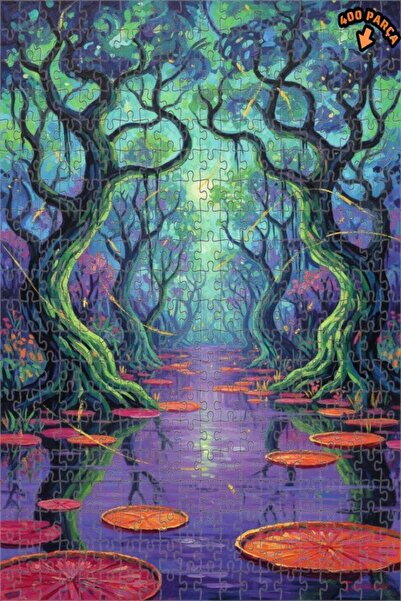 Teona Ahşap لغز خشبي مؤطر بطبقتين بتصميم فني يشبه لوحة زيتية لمنظر غابة غامضة...