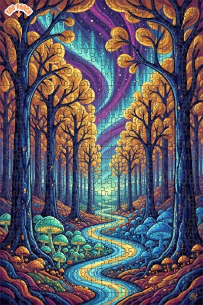 Teona Ahşap لغز خشبي مؤطر بطبقتين بمظهر لوحة زيتية لغابة سحرية 500 قطعة 50×30