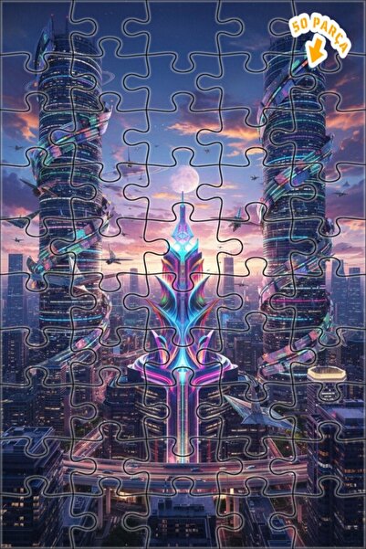 Teona Ahşap لغز خشبي بإطار ذو طابقين بمظهر لوحة زيتية لمنظر المدينة المستقبلي...