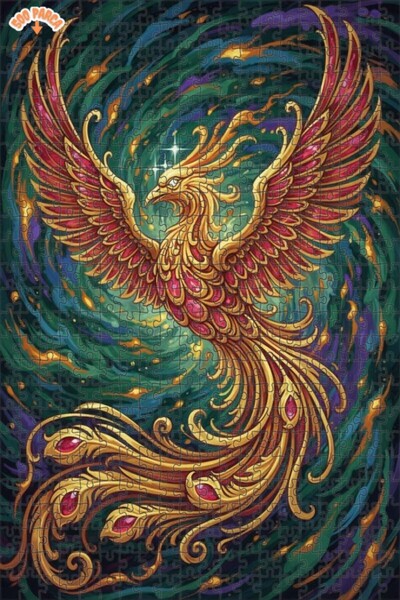 Teona Ahşap لغز خشبي بإطار مزدوج الطبقات بمظهر لوحة زيتية لطائر الفينيق ذو ال...