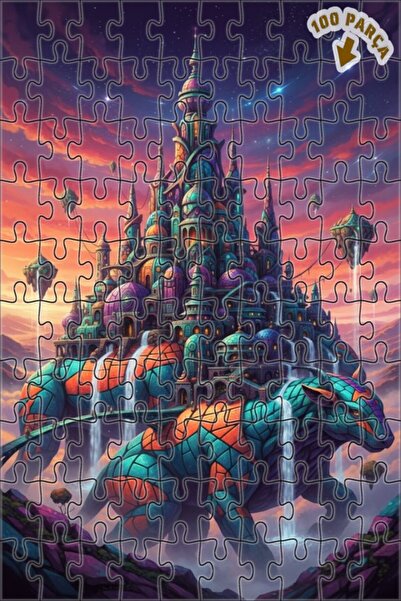 Teona Ahşap لغز فني بمظهر لوحة زيتية لقلعة التنين الخيالية 100 قطعة 25×25