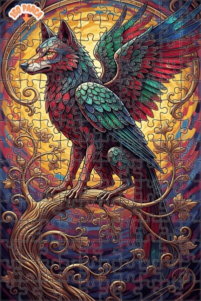 Teona Ahşap لغز خشبي مؤطر بطبقتين من فن الحكايات الخيالية على شكل ذئب مجنح 15...