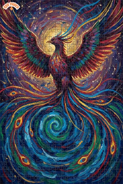 Teona Ahşap Sacred Phoenix Oil Painting Look Double Layer Framed Wooden Puzzl...