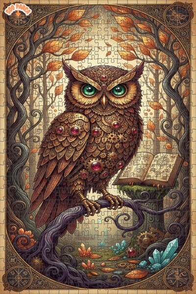Teona Ahşap Mysterious Mechanical Owl Oil Painting-Looking Art 500 Pieces 50X30