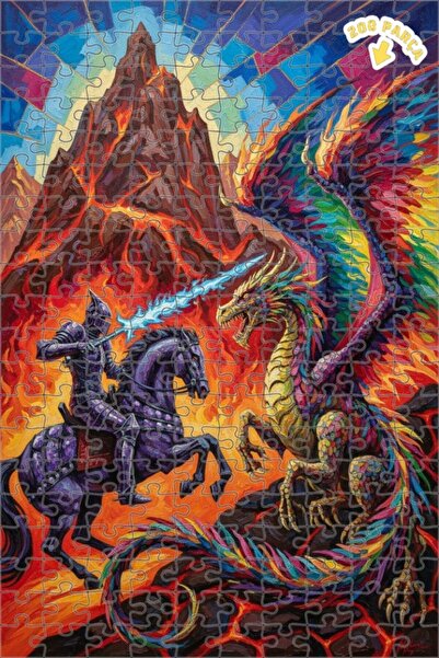 Teona Ahşap لغز فني بمظهر لوحة زيتية لفارس صائد التنين 200 قطعة 25×35
