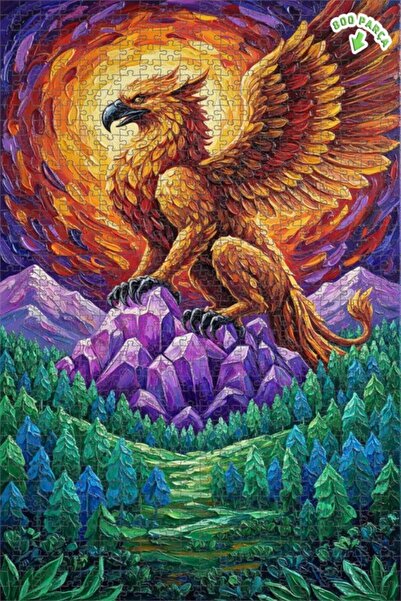 Teona Ahşap لوحة زيتية ميستيك جريفين على الجبال الكريستالية، لغز خشبي بإطار م...