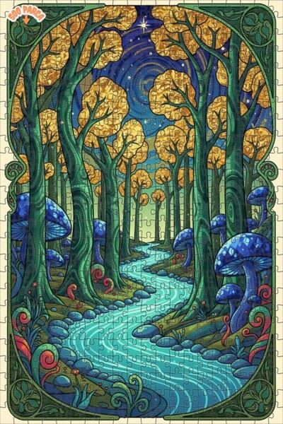 Teona Ahşap لغز خشبي مؤطر بطبقتين من فن نهر الغابة الغامضة 500 قطعة 50x30