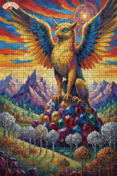 Teona Ahşap Fairy Tale Griffin in the Gem Mountain Oil Painting Look Art Puzz...