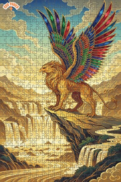 Teona Ahşap Majestic Griffin Winged Lion Double Layer Framed Wooden Puzzle 50...