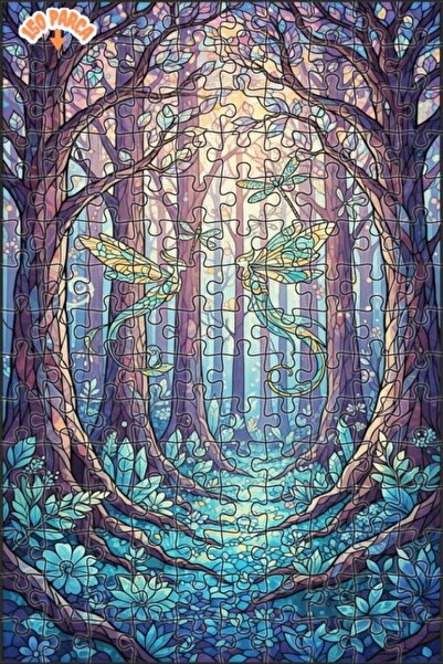 Teona Ahşap لغز خشبي مؤطر ذو طابقين بمظهر الزجاج الملون الخيالي الغابة الغامض...