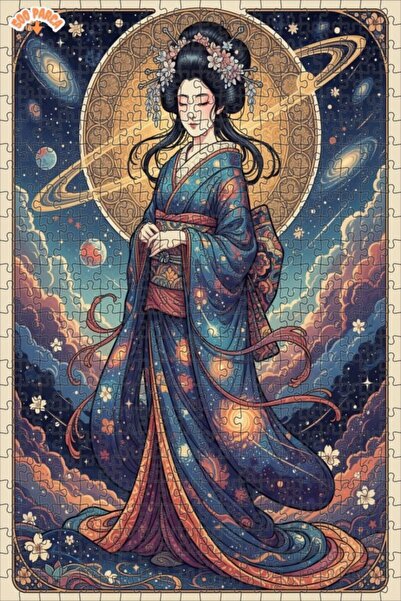 Teona Ahşap Galaxy Cosmic Geisha Double Layer Framed Wooden Puzzle 500 Pieces...