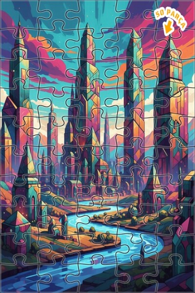 Teona Ahşap لغز خشبي مؤطر بطبقتين بتصميم منظر مدينة كريستالية ومشهد فني بألوا...