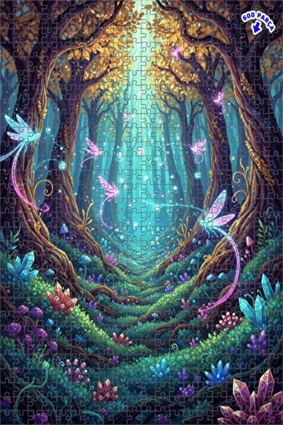 Teona Ahşap لغز خشبي مؤطر بطبقتين من الغابة السحرية 600 قطعة 50×35