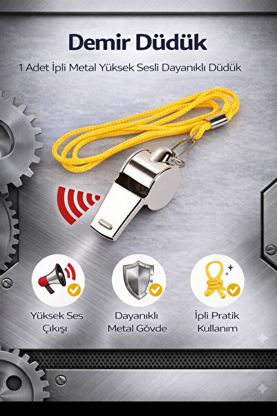 Hane Dostu Demir Düdük 1 Adet İpli Metal Yüksek Sesli Dayanıklı Düdük