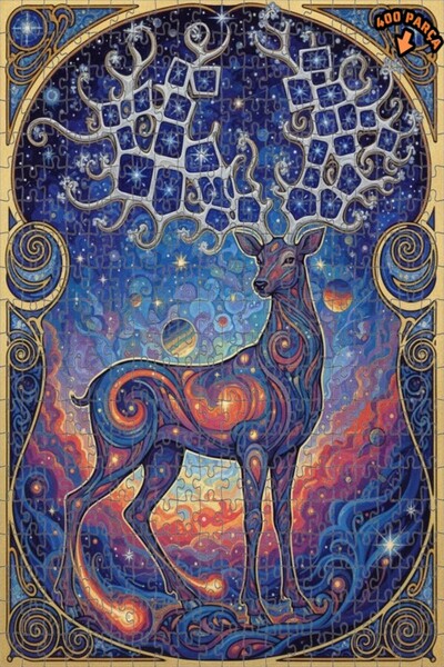 Teona Ahşap لغز خشبي بإطار مزدوج الطبقات بمظهر لوحة زيتية لغزال فلكي 400 قطعة...