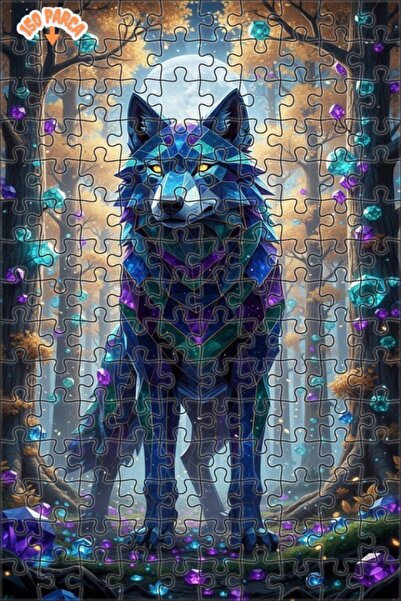 Teona Ahşap Crystal Wolf Art Double Layer Framed Wooden Puzzle 150 Pieces 20X30