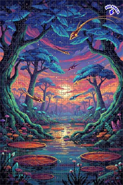 Teona Ahşap لغز خشبي بإطار مزدوج الطبقات بمظهر لوحة زيتية ليلة الغابة الخيالي...