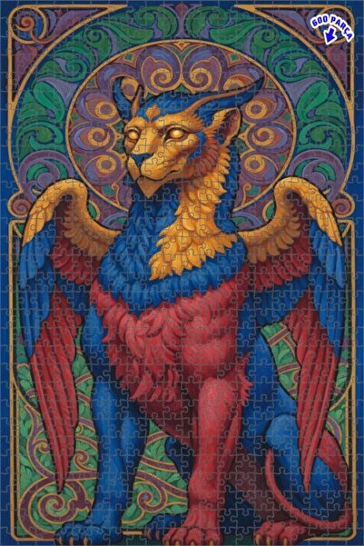 Teona Ahşap لوحة فنية بتصميم غريفين الأساطي بمظهر الزيت الملون، لغز خشبي بإطا...