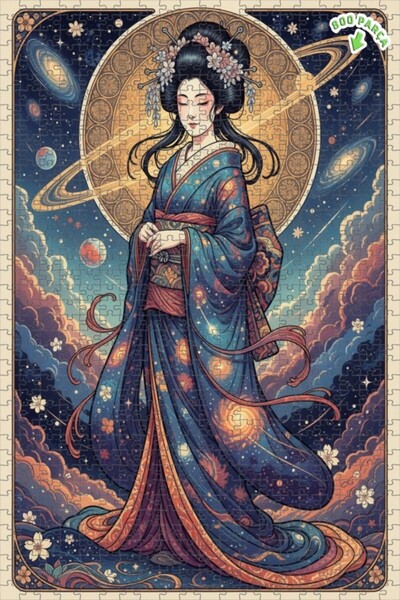 Teona Ahşap Galaxy Cosmic Geisha Double Layer Framed Wooden Puzzle 800 Pieces...