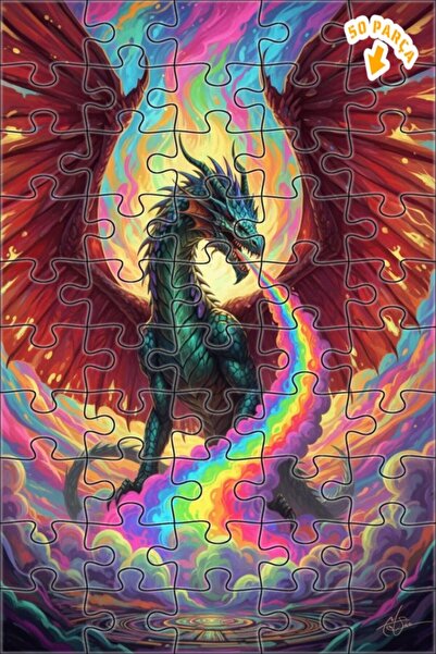 Teona Ahşap لوحة فنية حديثة بمظهر التنين ذو الألوان قوس قزح، 50 قطعة، 15×25