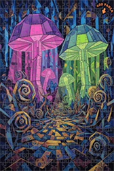 Teona Ahşap لغز خشبي مؤطر بطبقتين بتصميم فني هندسي لفطر الغابة السحرية 400 قط...