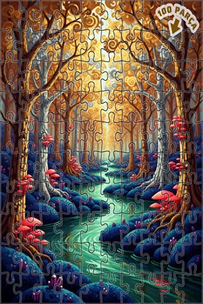 Teona Ahşap لغز خشبي مؤطر بطبقتين بمظهر لوحة زيتية لجسر نهر الغابة الغامضة 10...