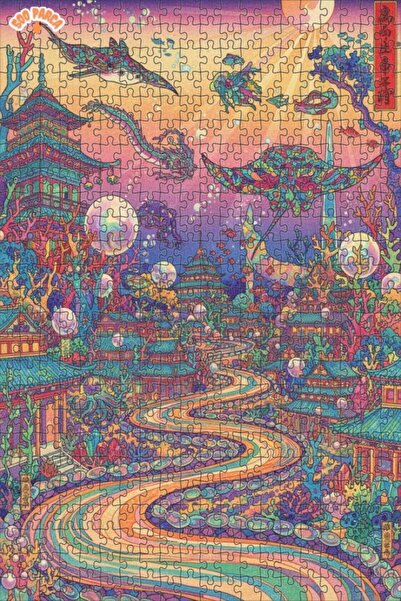 Teona Ahşap لوحة زيتية منقوشة بتصميم التنين وحيوانات البحر، لغز خشبي بإطار ذو...