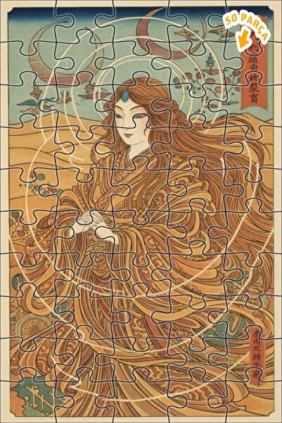 Teona Ahşap لغز خشبي بإطار مزدوج الطبقات بنمط القمر للنساء من أوكيو-إي، 50 قط...