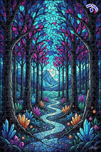 Teona Ahşap لغز خشبي مؤطر بطبقتين بمظهر لوحة زيتية لمسار الغابة الكريستالية ا...