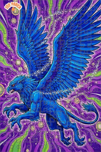 Teona Ahşap Blue Griffin Oil Painting Look Double Layer Framed Wooden Puzzle ...