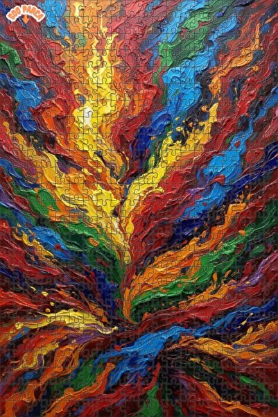 Teona Ahşap Energetic Color Explosion Oil Painting Look Double-Deck Framed Wo...