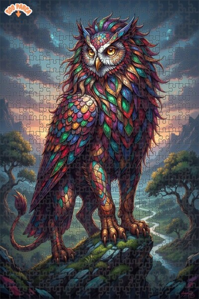 Teona Ahşap لغز خشبي ملون على شكل بومة ذات طبقتين بإطار 500 قطعة 50x30